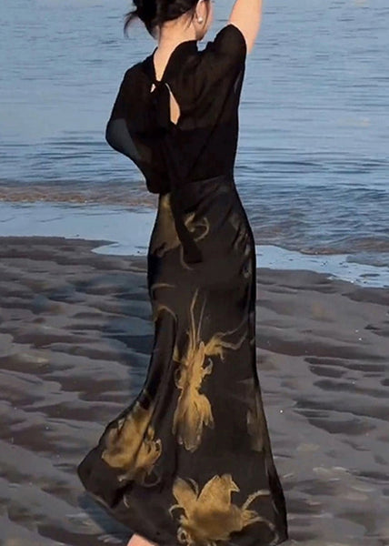 Tops Lace Two Skirts Chiffon Pieces Up And Black Print Italian FashionChic