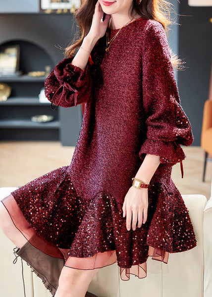 Italian Black O Neck Tulle Sequins Patchwork Dresses Spring RL026 ABC