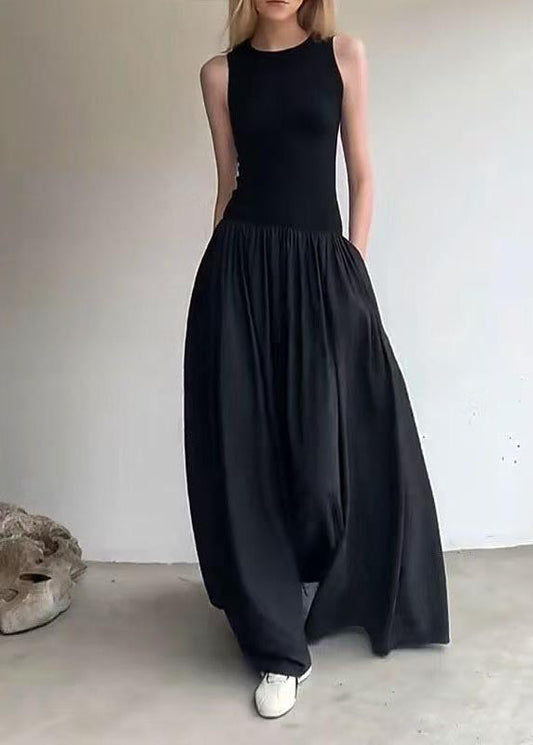 Sleeveless Robe Black Silm Italian Dresses Patchwork FashionChic