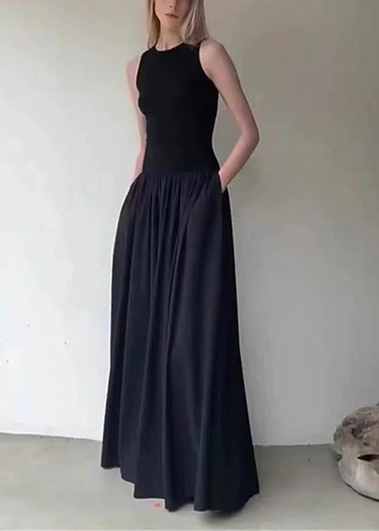 Sleeveless Robe Black Silm Italian Dresses Patchwork FashionChic