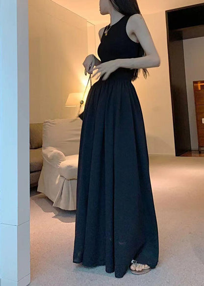 Sleeveless Robe Black Silm Italian Dresses Patchwork FashionChic