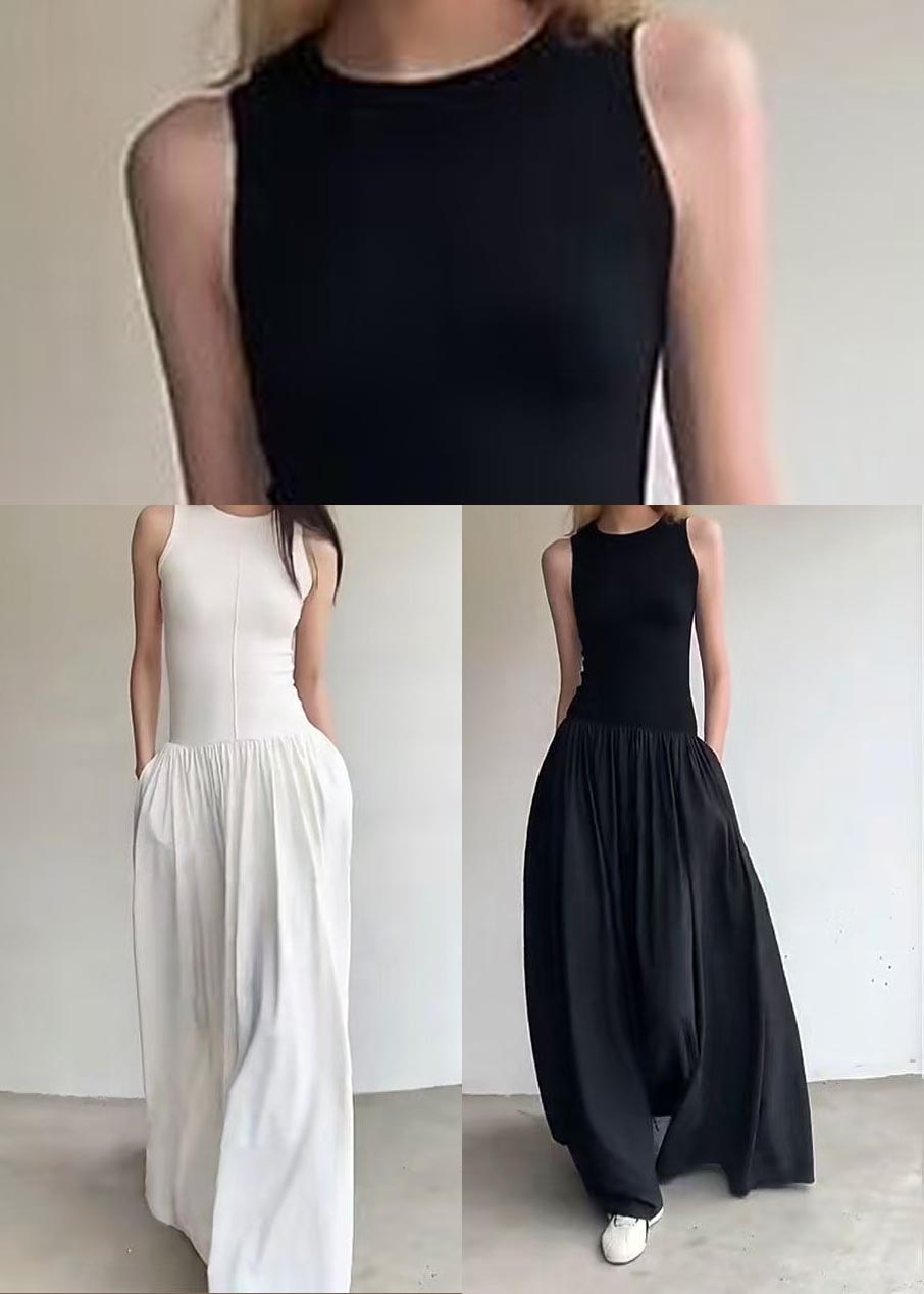 Sleeveless Robe Black Silm Italian Dresses Patchwork FashionChic