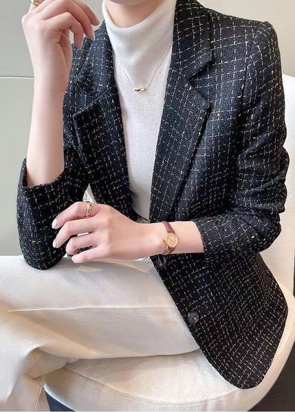 Italian Black Plaid Cotton Formal Coats Spring YJ051 ABC