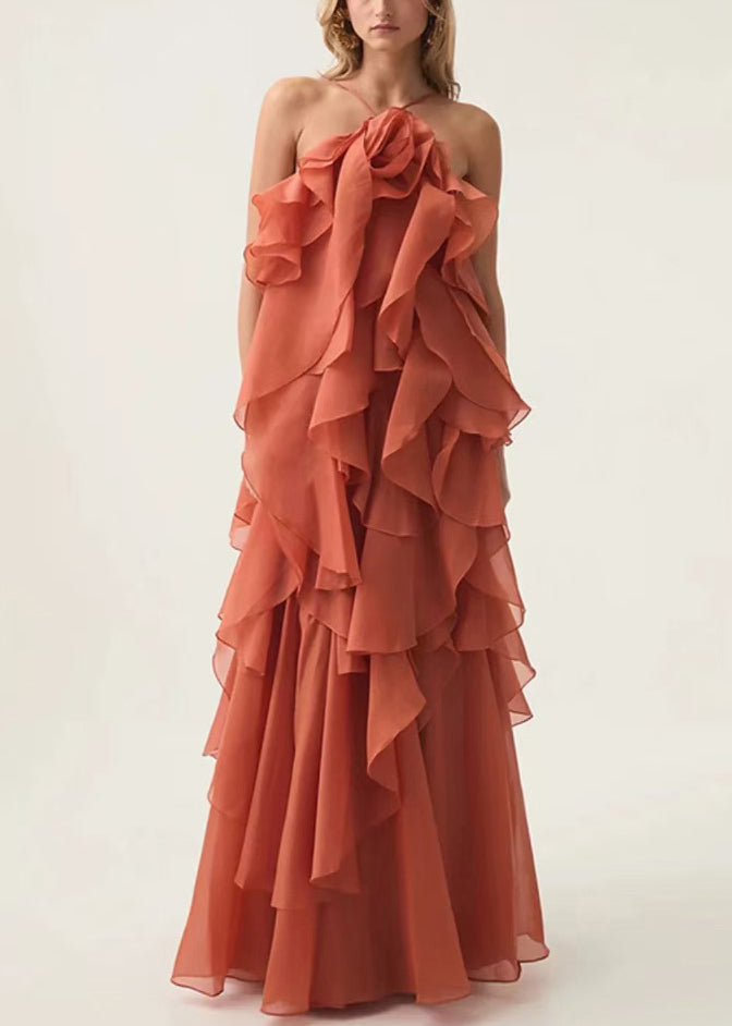 Italian Blue Spaghetti Solid Strap Backless Chiffon Dress FashionChic