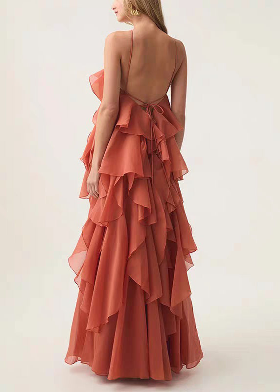 Italian Blue Spaghetti Solid Strap Backless Chiffon Dress FashionChic