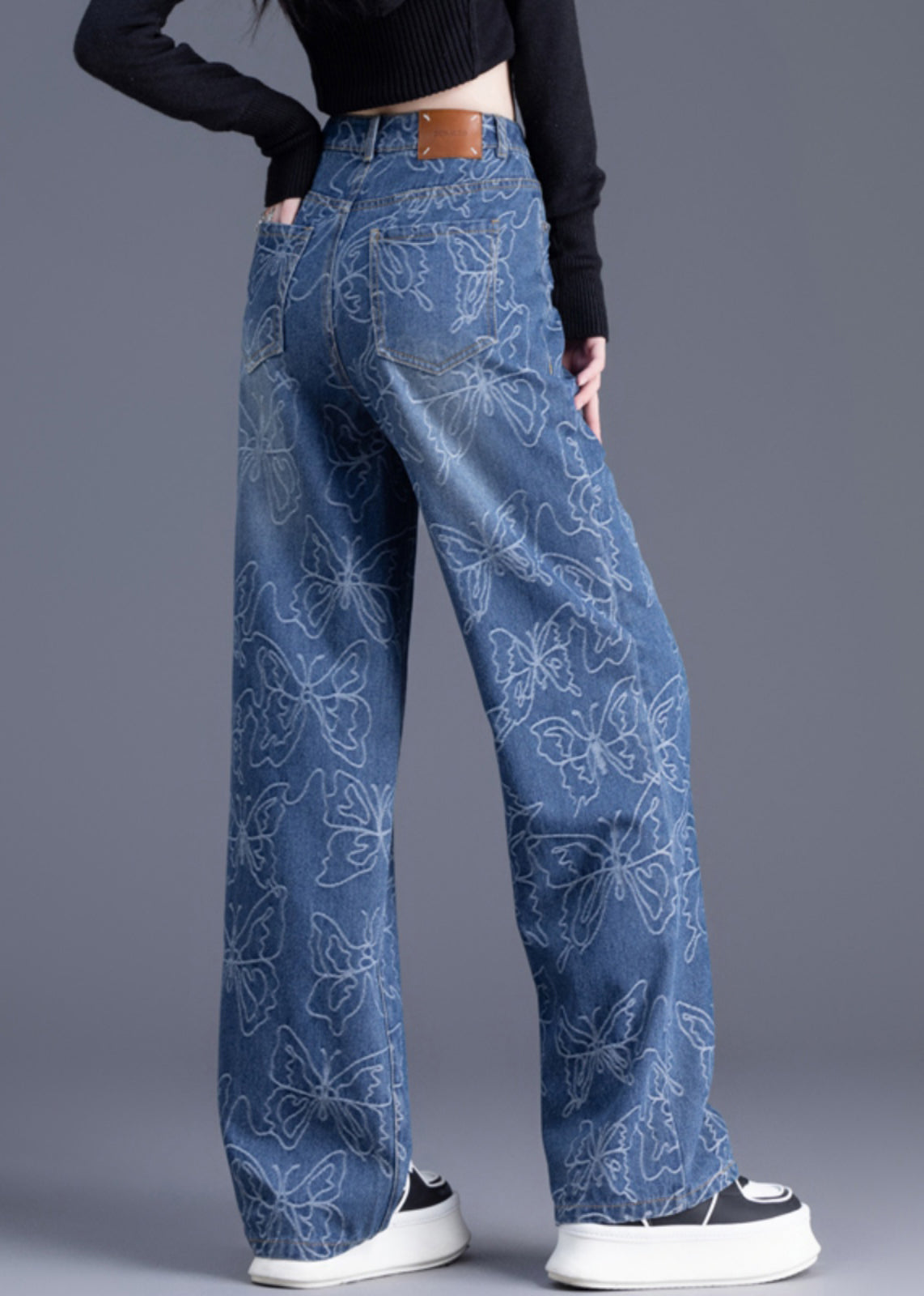 Trousers Denim Pants Waist Italian Blue High Straight Print FashionChic