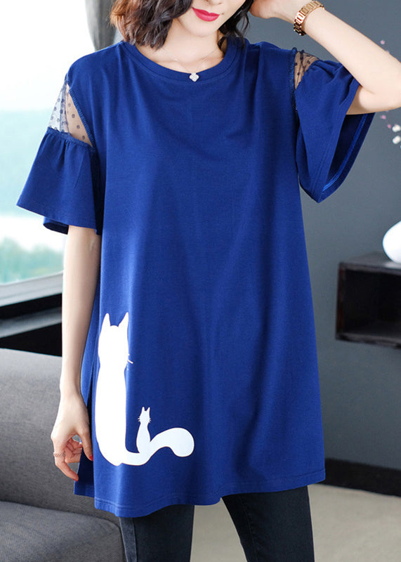 Print T O-Neck Italian Blue Shirt Summer FashionChic
