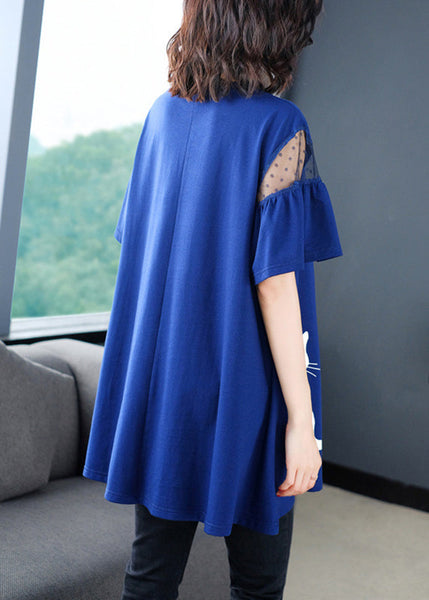 Print T O-Neck Italian Blue Shirt Summer FashionChic