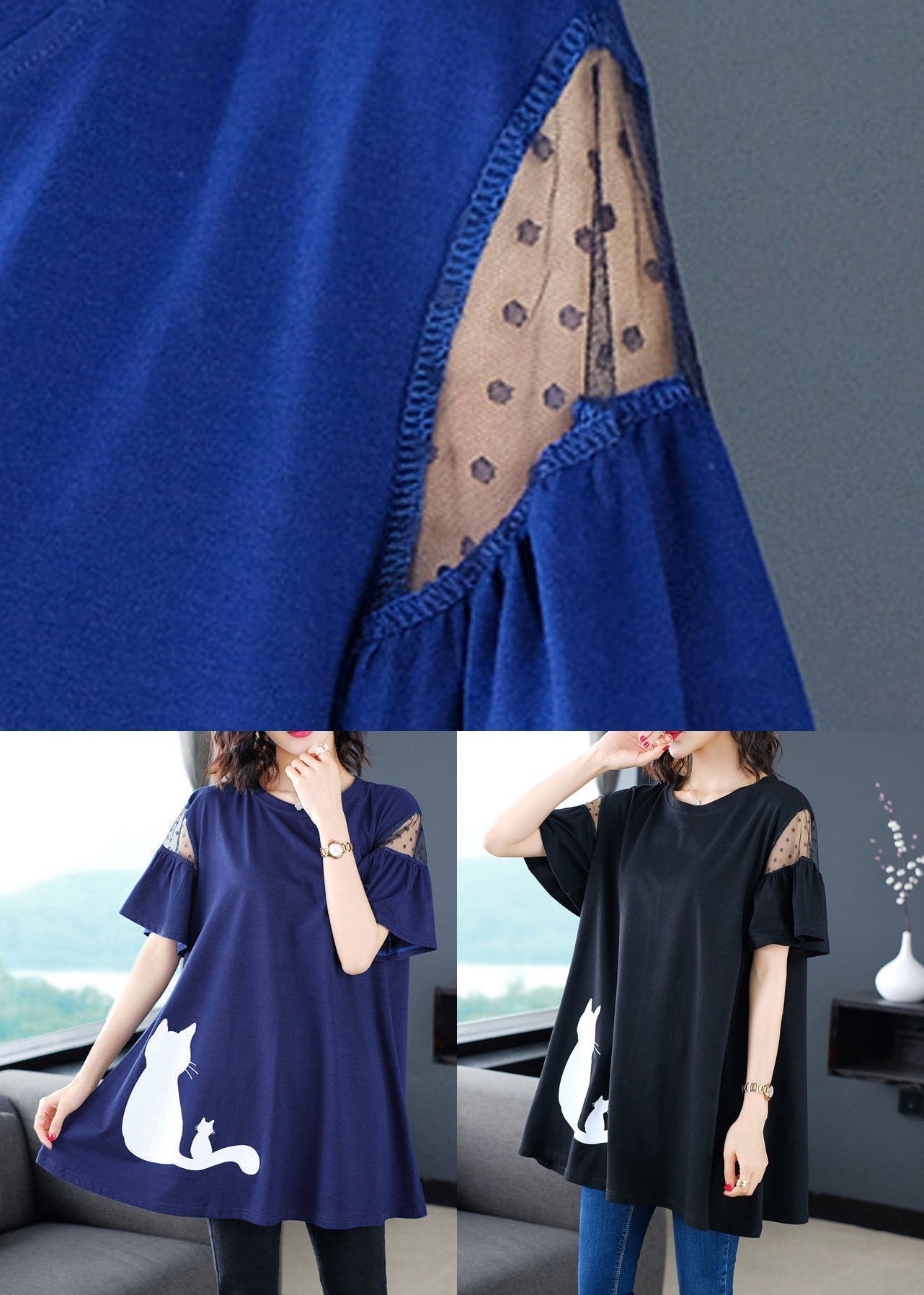 Print T O-Neck Italian Blue Shirt Summer FashionChic