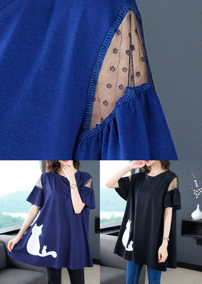 Print T O-Neck Italian Blue Shirt Summer FashionChic