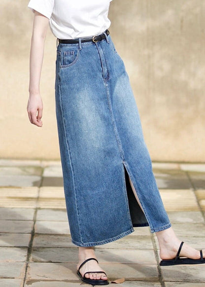 Italian Blue Side Open High Waist Denim Skirts Fall TU028