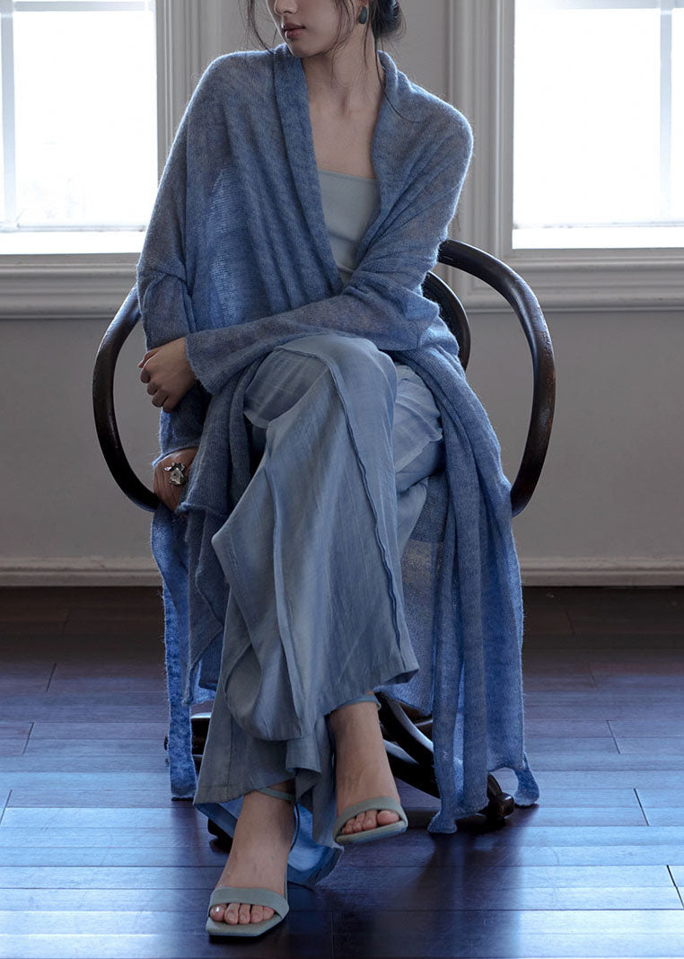 Italian Blue Tie Waist Asymmetrical Woolen Cardigans Fall WE009 HS-NCT241028