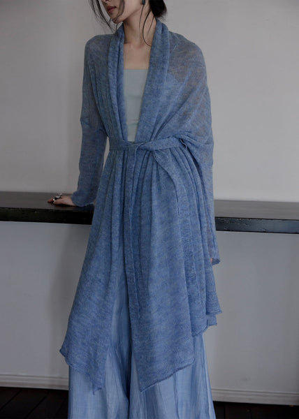 Italian Blue Tie Waist Asymmetrical Woolen Cardigans Fall WE009 HS-NCT241028