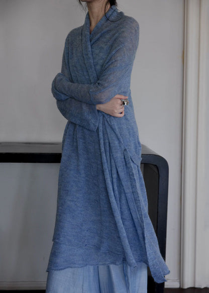 Italian Blue Tie Waist Asymmetrical Woolen Cardigans Fall WE009 HS-NCT241028