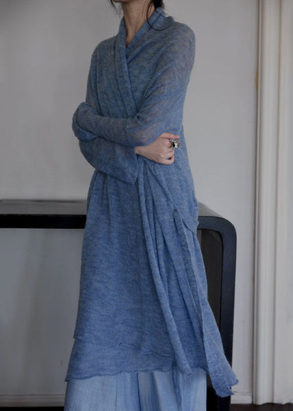 Italian Blue Tie Waist Asymmetrical Woolen Cardigans Fall WE009 HS-NCT241028