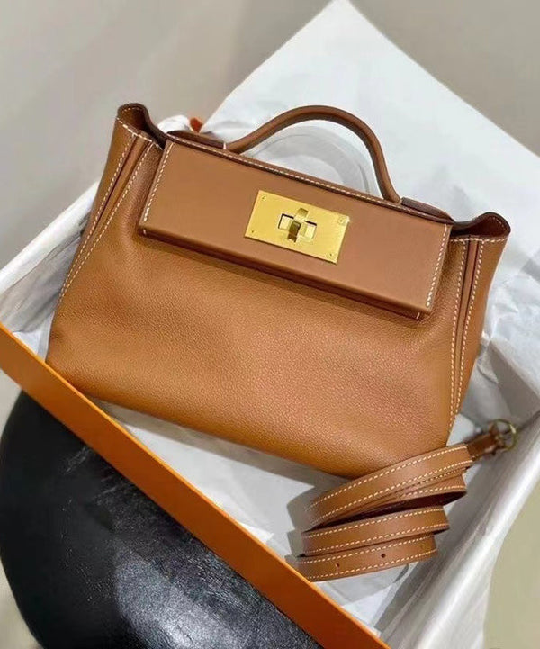 Italian Brown Calf Leather Durable Tote Handbag HJ1055 Ada Fashion