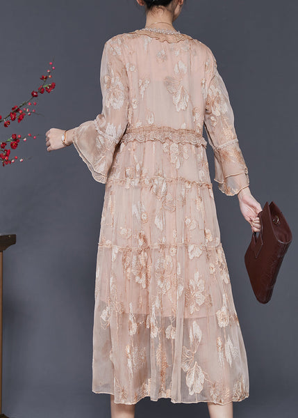 Italian Champagne Embroidered Silk Vacation Dresses Summer SD1076 Ada Fashion