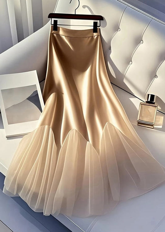 Skirt Italian Line Tulle A Summer Silk Patchwork Champagne FashionChic