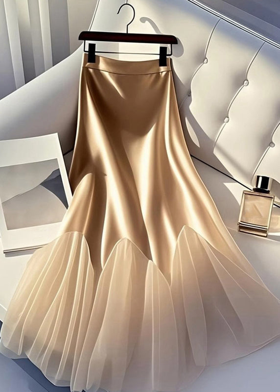 Skirt Italian Line Tulle A Summer Silk Patchwork Champagne FashionChic