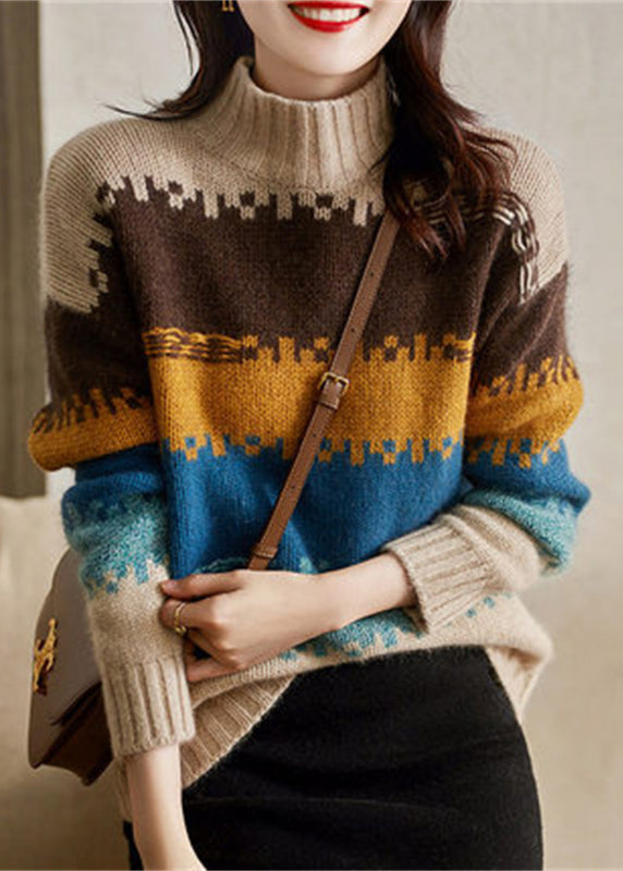 Italian Colorblock Hign Neck Thick Cozy Knit Sweater Spring YY040 ABC