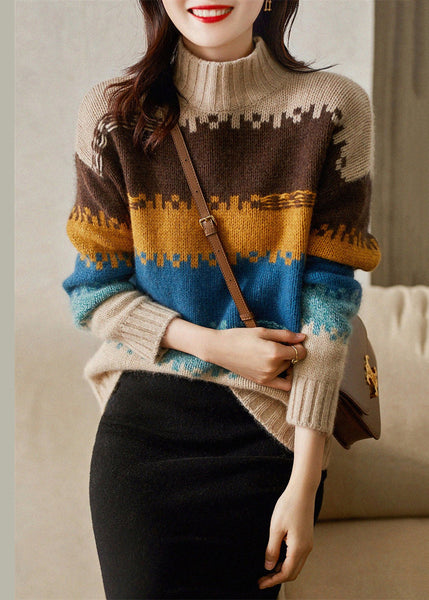 Italian Colorblock Hign Neck Thick Cozy Knit Sweater Spring YY040 ABC