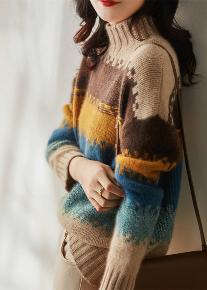 Italian Colorblock Hign Neck Thick Cozy Knit Sweater Spring YY040 ABC