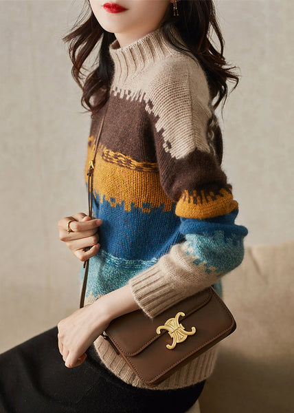 Italian Colorblock Hign Neck Thick Cozy Knit Sweater Spring YY040 ABC