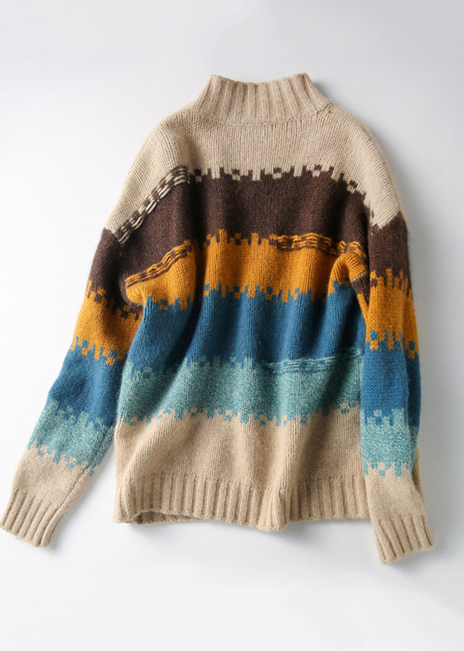 Italian Colorblock Hign Neck Thick Cozy Knit Sweater Spring YY040 ABC