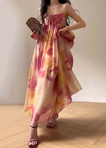 Italian Colorblock Lace Up Wrinkled Silk Spaghetti Strap Dress Sleeveless XX085 SH-LF-SDL240611