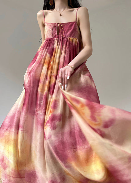 Italian Colorblock Lace Up Wrinkled Silk Spaghetti Strap Dress Sleeveless XX085 SH-LF-SDL240611