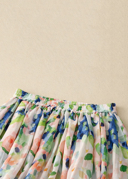 Italian Colorblock Print Pockets Elastic Waist Cotton Skirts Summer JH056 MMDM-SKTS240717