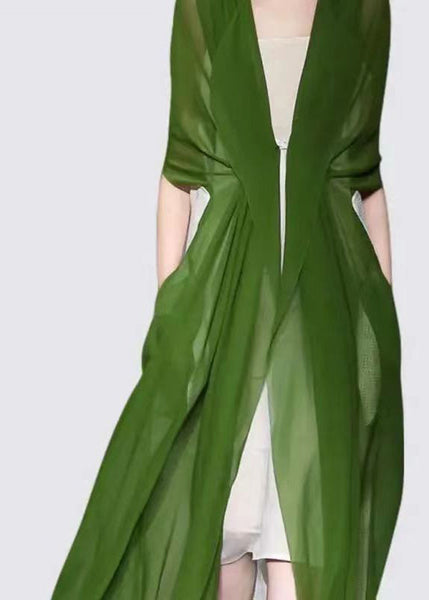 Italian Elegant Green Silk Dress Long Sleeves EE1029 SH-LF-SDL240517