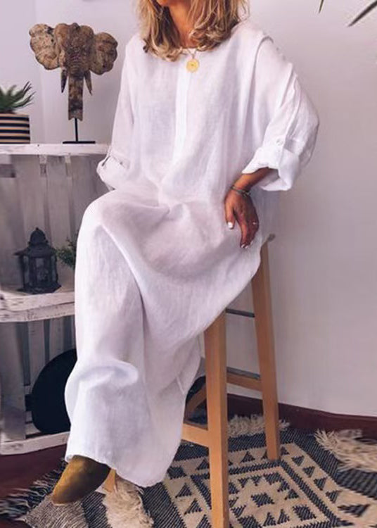 Italian Green O Neck Pockets Cotton Long Dress Fall QR013 BB-ZS-WM-FDL240929