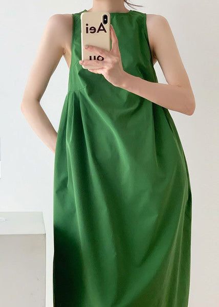Italian Green O Neck Wrinkled Patchwork Cotton Dress Sleeveless WW1004 Ada Fashion