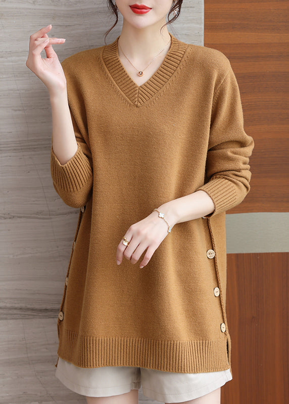 Italian Green V Neck Button Patchwork Woolen Sweaters Winter RL037 ABC