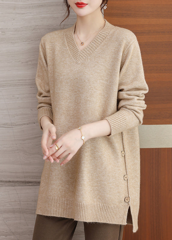 Italian Green V Neck Button Patchwork Woolen Sweaters Winter RL037 ABC