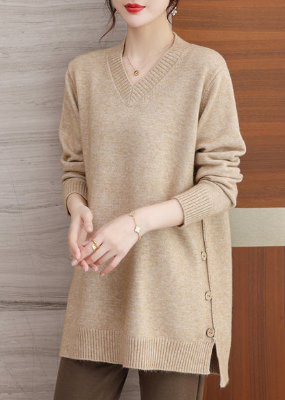 Italian Green V Neck Button Patchwork Woolen Sweaters Winter RL037 ABC