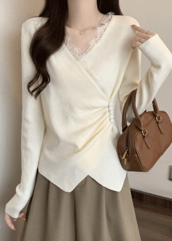 Italian Grey Asymmetrical Lace Patchwork Knit Sweaters Spring TN037 ABC