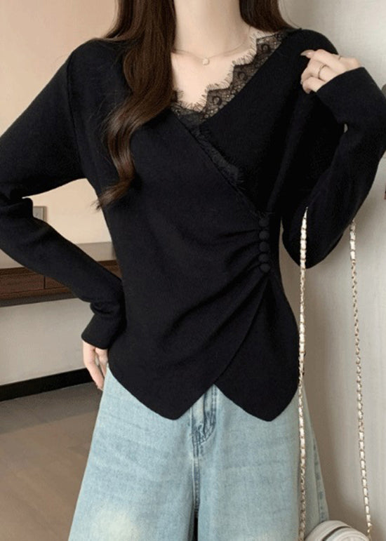 Italian Grey Asymmetrical Lace Patchwork Knit Sweaters Spring TN037 ABC