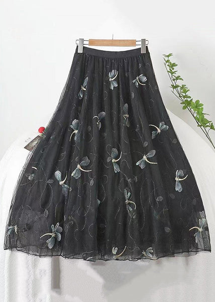 Italian Grey Embroidered High Waist Tulle Skirts Spring QQ1035 Ada Fashion