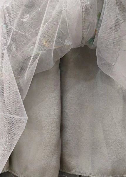 Italian Grey Embroidered High Waist Tulle Skirts Spring QQ1035 Ada Fashion