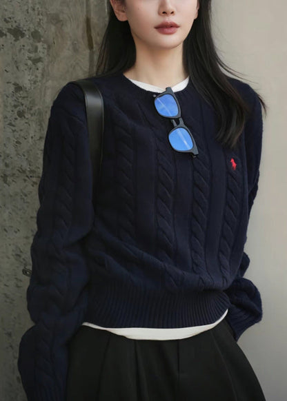 Italian Grey O Neck Cozy Warm Cable Knit Sweater Spring YY025 ABC