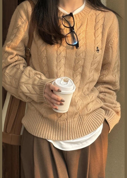 Italian Grey O Neck Cozy Warm Cable Knit Sweater Spring YY025 ABC