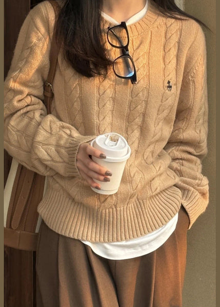 Italian Grey O Neck Cozy Warm Cable Knit Sweater Spring YY025 ABC