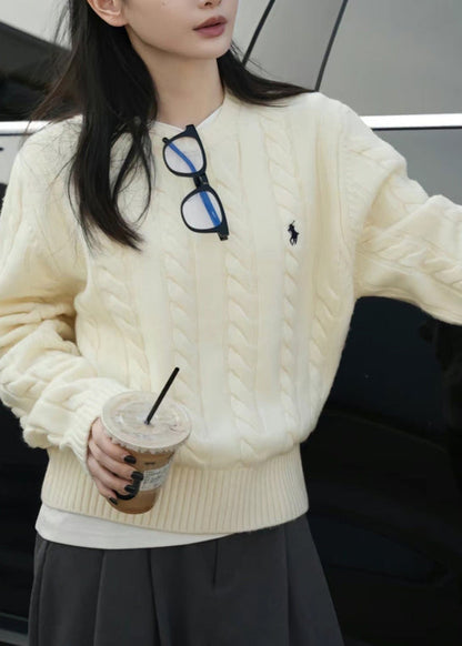 Italian Grey O Neck Cozy Warm Cable Knit Sweater Spring YY025 ABC