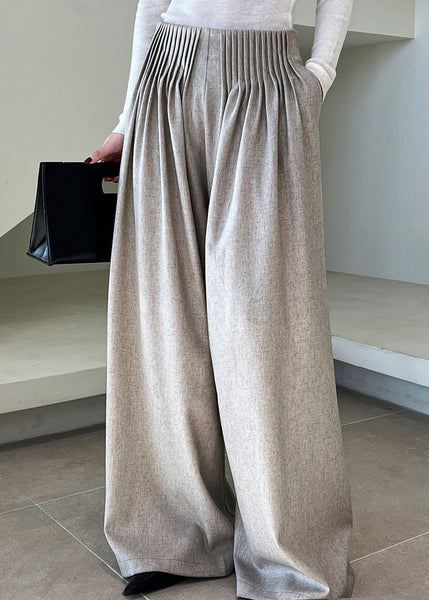 Italian Grey Pockets Wrinkled Wide Leg Pants Fall QE066 HS-LPTSS240925