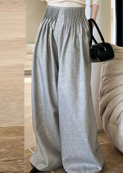 Italian Grey Pockets Wrinkled Wide Leg Pants Fall QE066 HS-LPTSS240925