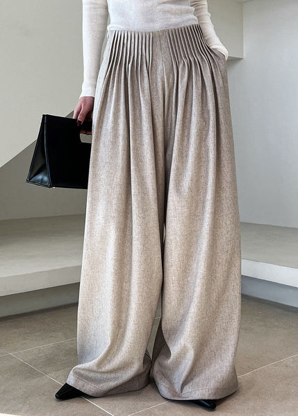 Italian Grey Pockets Wrinkled Wide Leg Pants Fall QE066 HS-LPTSS240925