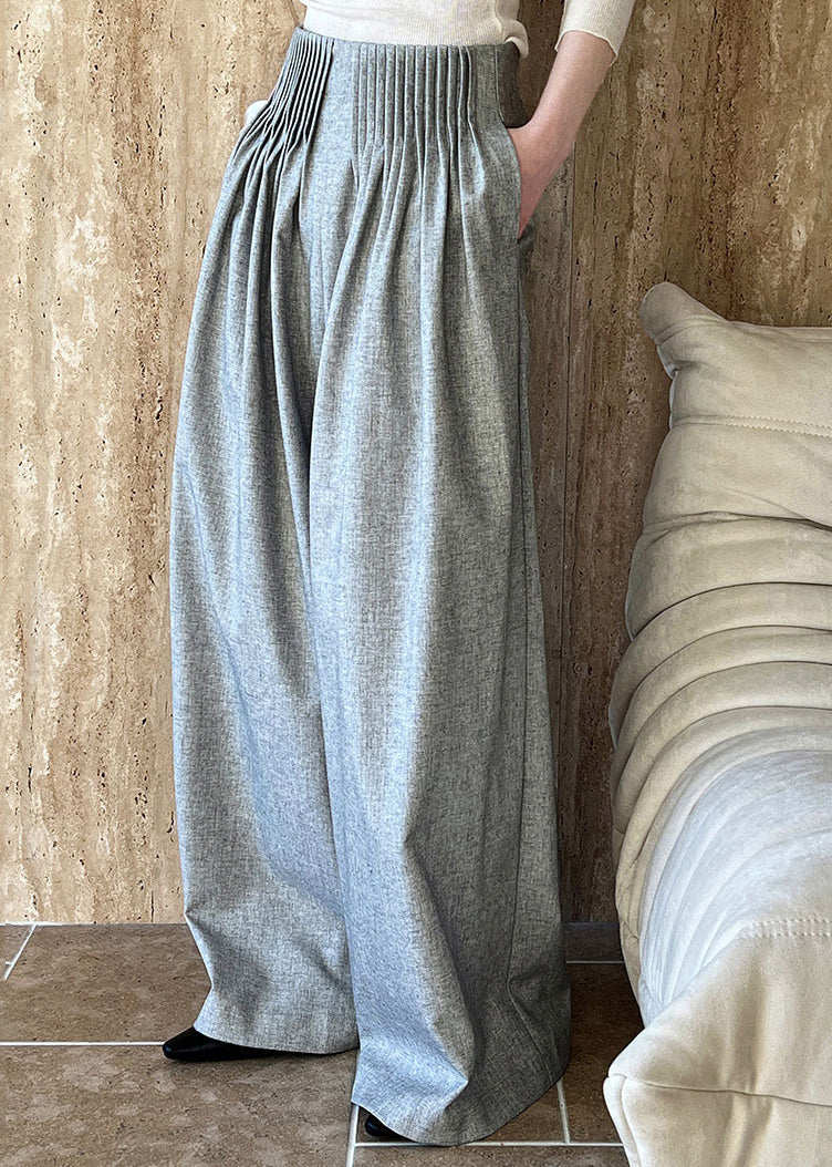 Italian Grey Pockets Wrinkled Wide Leg Pants Fall QE066 HS-LPTSS240925