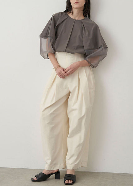 Italian Grey Organza Tops Patchwork Sleeve Summer Puff Shirt FashionChic